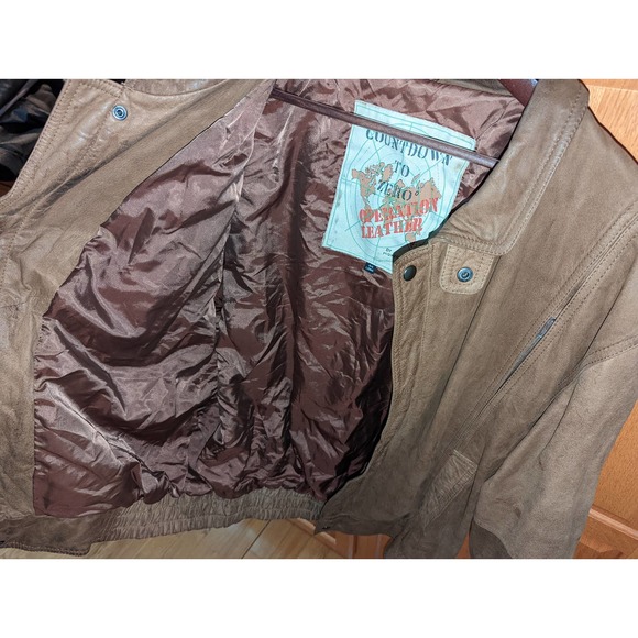 Vintage Countdown to Zero 44 Long Men size L Leather Bomber Jacket Light Brown - Picture 3 of 11
